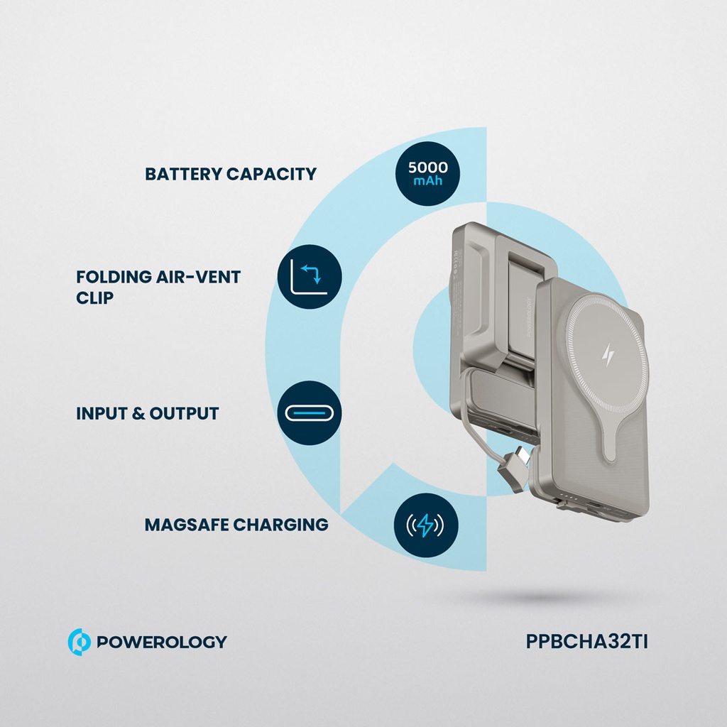 POWEROLOGY 5000MAH POWER BANK MAGSAFE CHARING AIR-VENT MOUNT 20PD TITANIUM PPBCHA32TI thumbnail 12