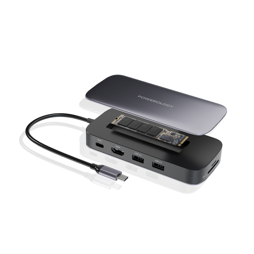 POWEROLOGY 512GB USB C AND SSD DRIVE ALL IN ONE CONNECTIVITY AND STORAGE 100W PWDSHB512 thumbnail 4