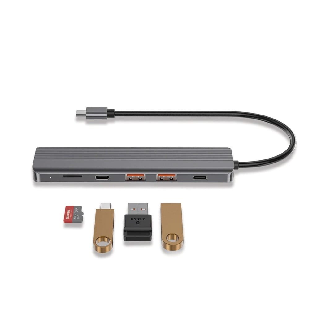 POWEROLOGY 6 IN 1 SLIM 4K HDMI USB C HUB PD 100W USB MICRO SD GRAY P61HBCGY thumbnail 2