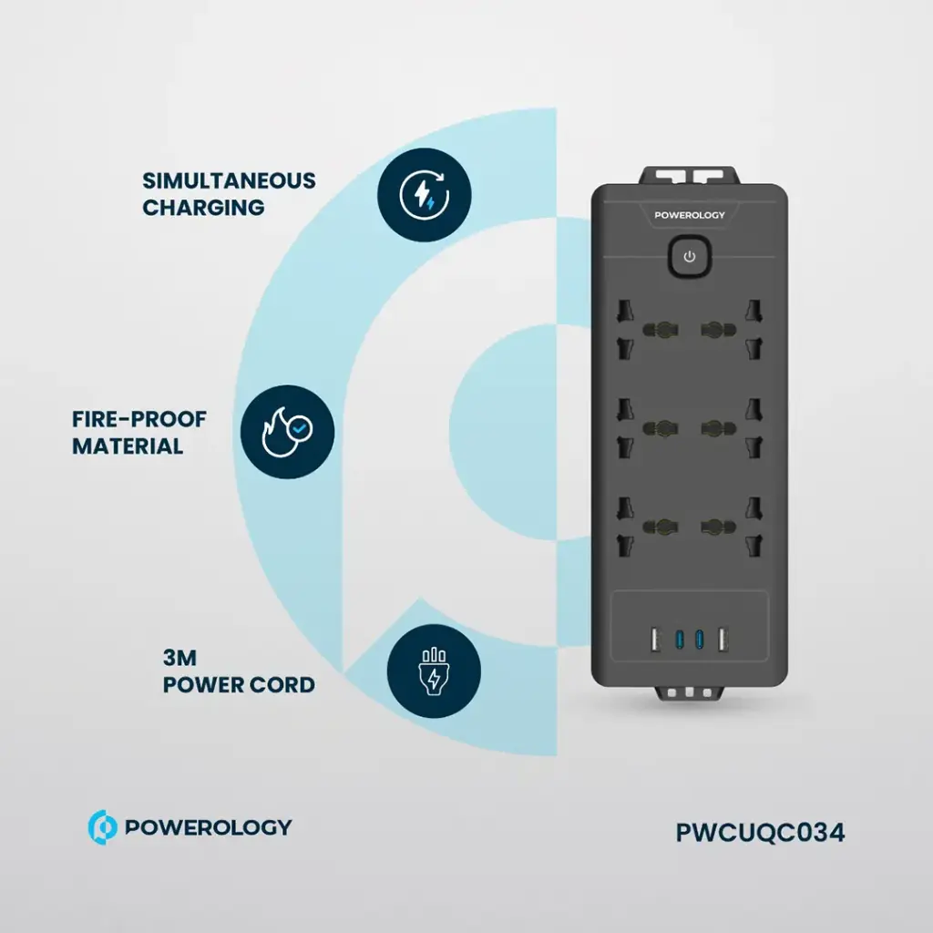 POWEROLOGY 6AC 2500W POWER STRIP BLACK PWCUQC034 thumbnail 6