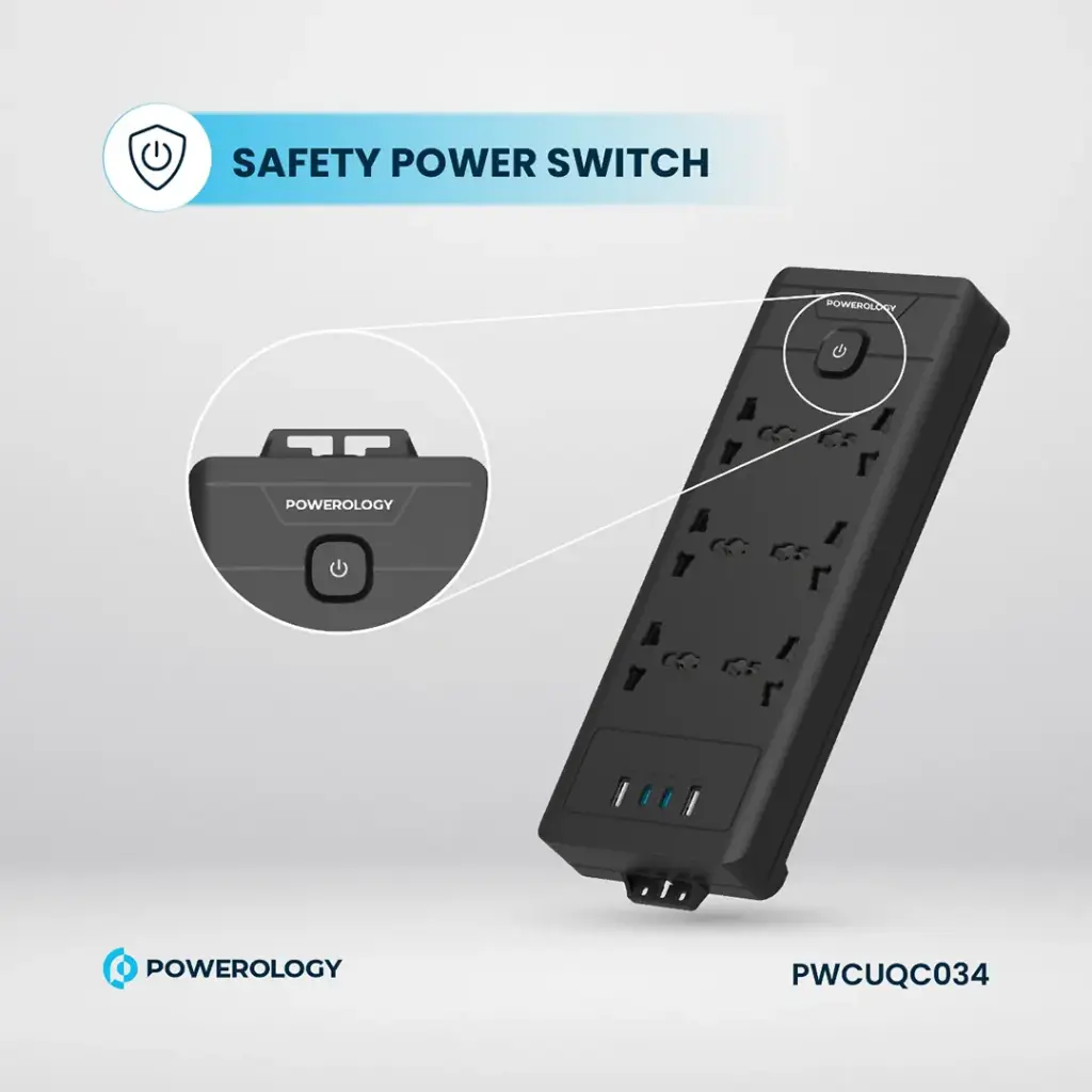 POWEROLOGY 6AC 2500W POWER STRIP BLACK PWCUQC034 thumbnail 5