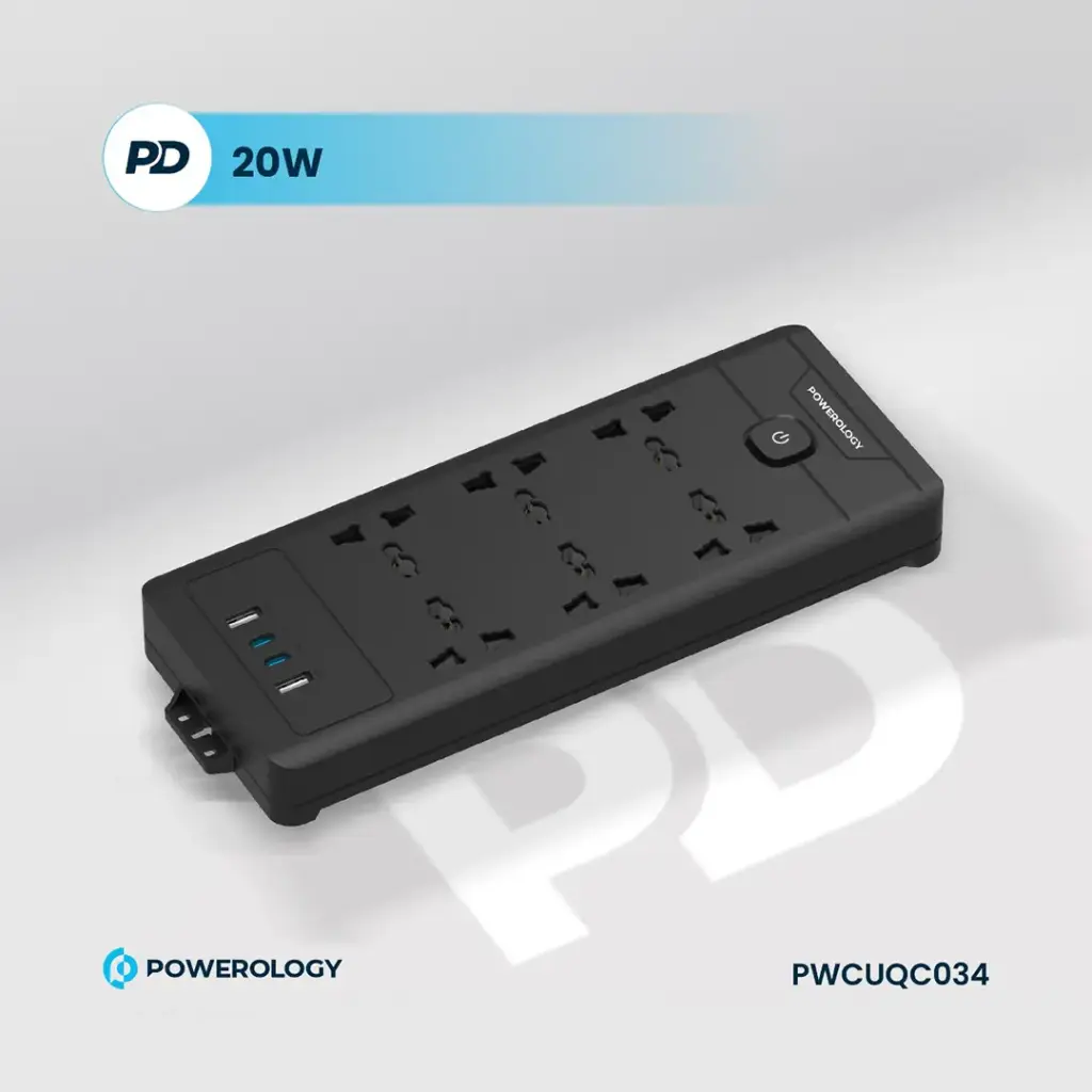 POWEROLOGY 6AC 2500W POWER STRIP BLACK PWCUQC034 thumbnail 3