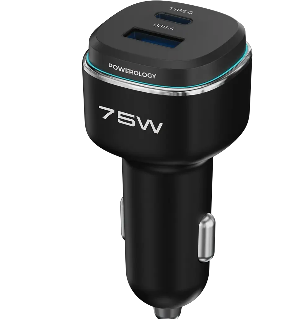 POWEROLOGY 75W DUAL PORT HIGH POWER CAR CHARGER PD45W BLACK-BLUE PCCSR024BKBU
