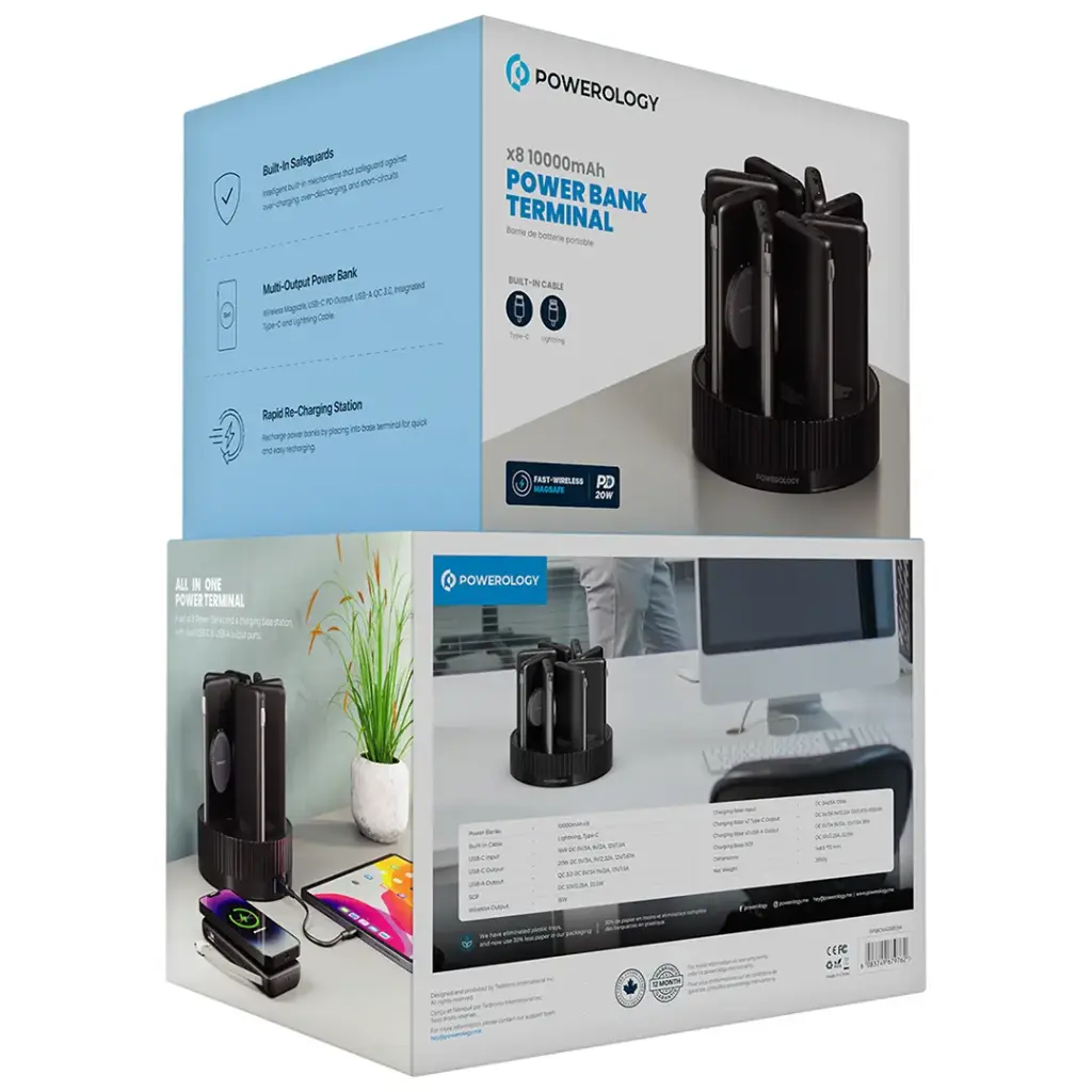 POWEROLOGY 8 IN 1 10000 MAH PD 120W QC WIRELESS POWERBANK BLACK PPBCHA2681BK thumbnail 4