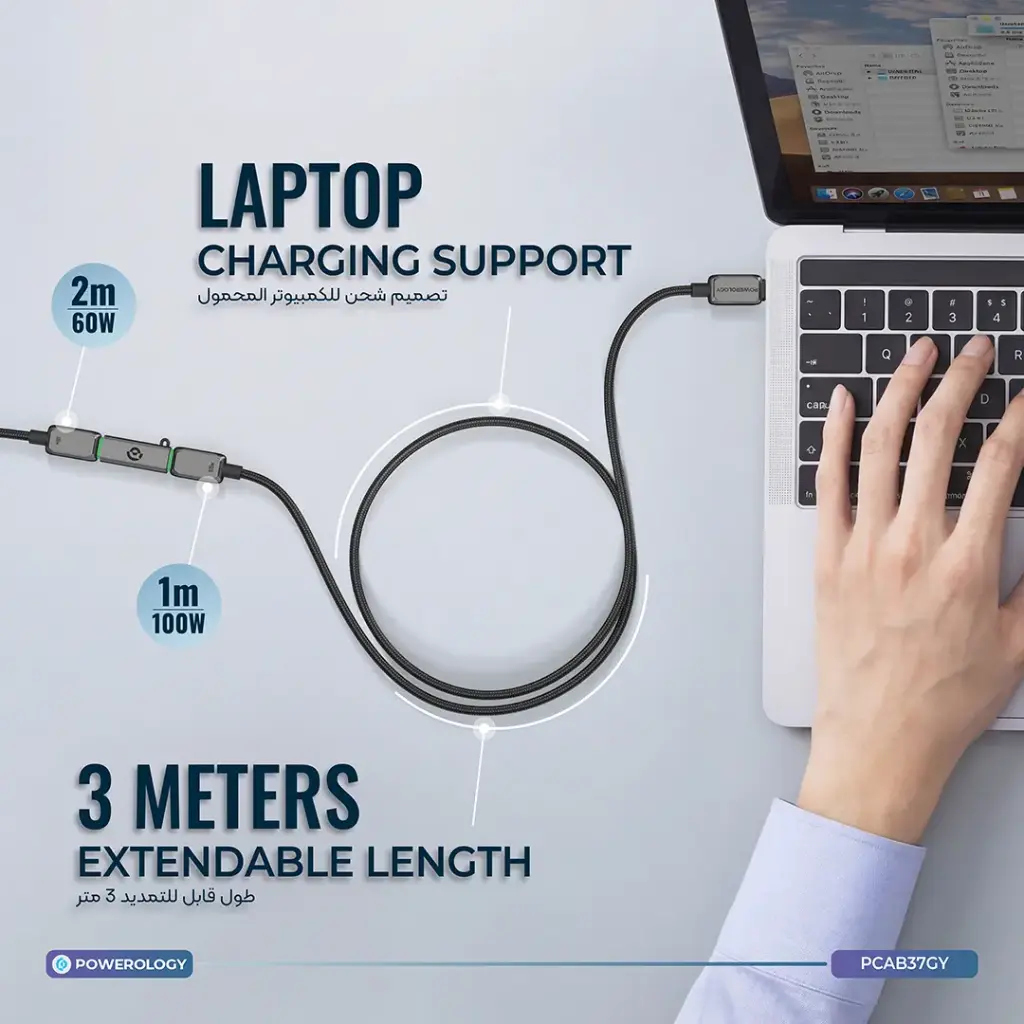 POWEROLOGY ARGOS DUAL USB C CABLES 3M WITH CONNECTOR GREY PCAB37GY thumbnail 5