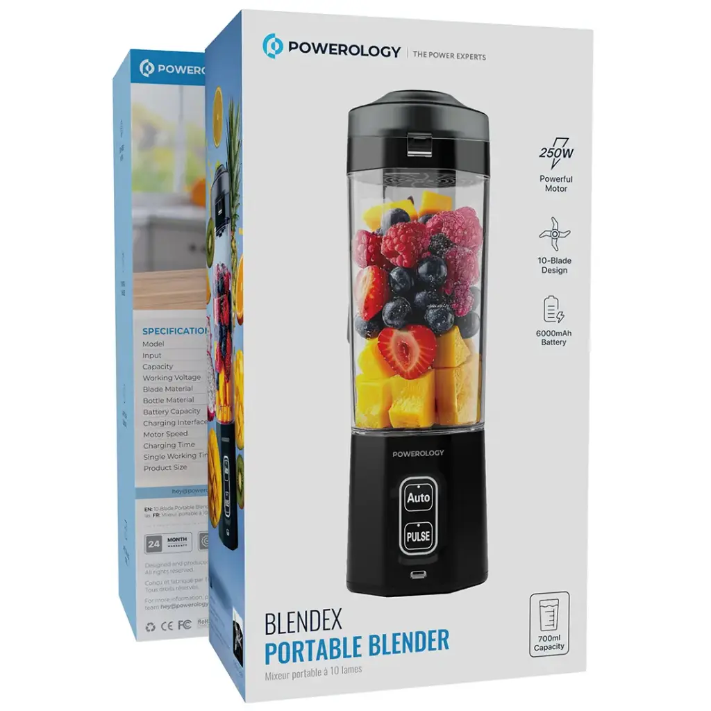 POWEROLOGY BLENDEX PORTABLE BLENDER MIXEUR PORTABLE A 10 LAMES BLACK PSM023BK thumbnail 2