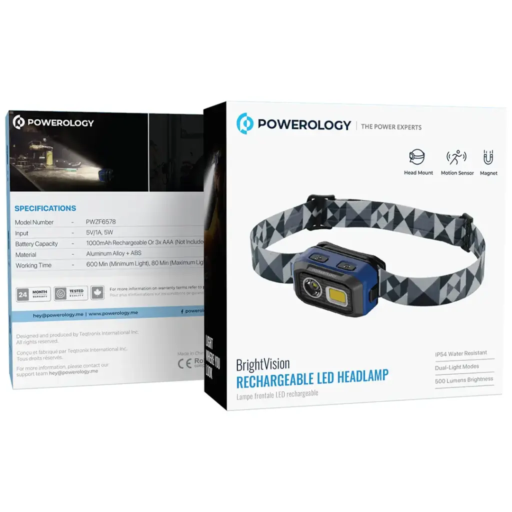 POWEROLOGY BRIGHT VISION RECHARGEABLE LED HEAD LAMP BLACK PWZF6578BK thumbnail 4