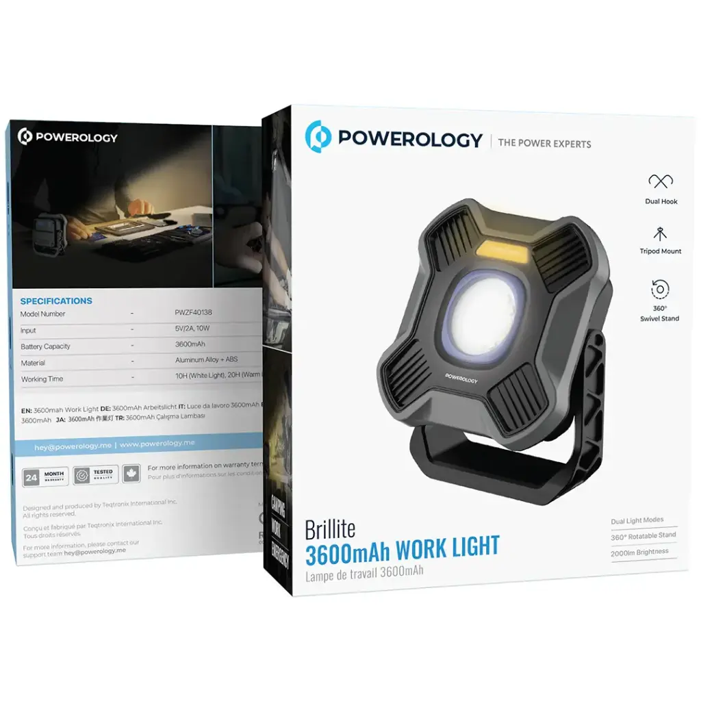 POWEROLOGY BRILLITE 3600MAH WORK LIGHT BLACK PWZF40138BK thumbnail 5