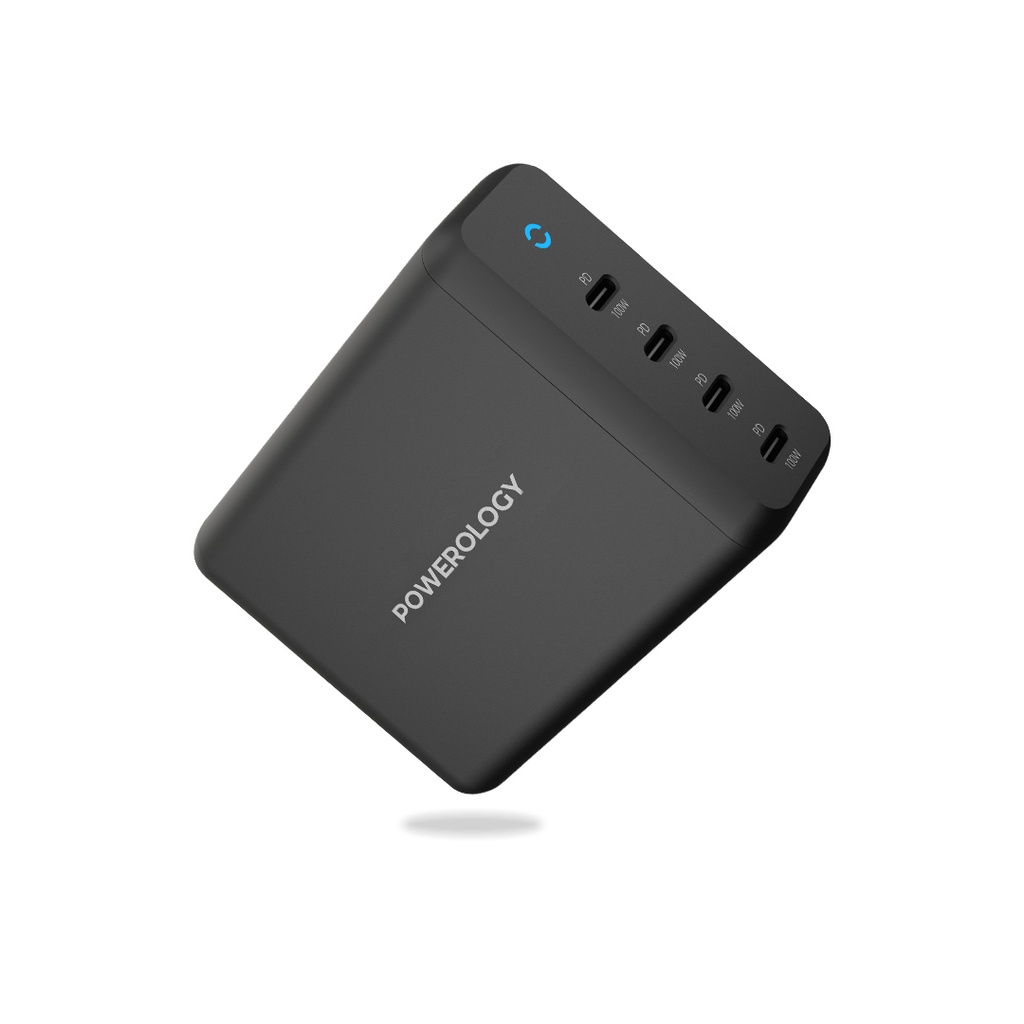 POWEROLOGY 165W GAN DESKTOP CHARGER WITH 4X PD PORT UK AC CABLE PD100W BLACK thumbnail 2