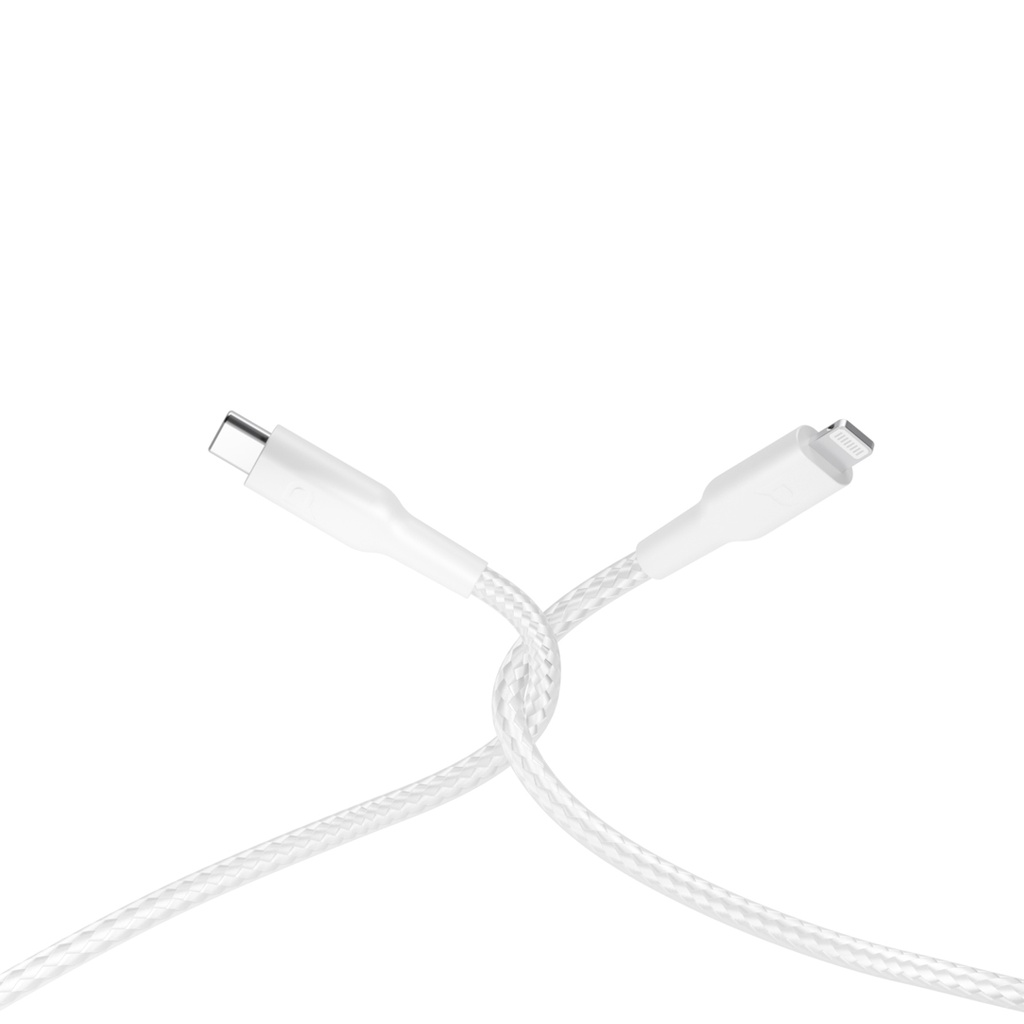 POWEROLOGY BRAIDED USB C LIGHTNING CABLE 1.2M WHITE P23BRCL12WH