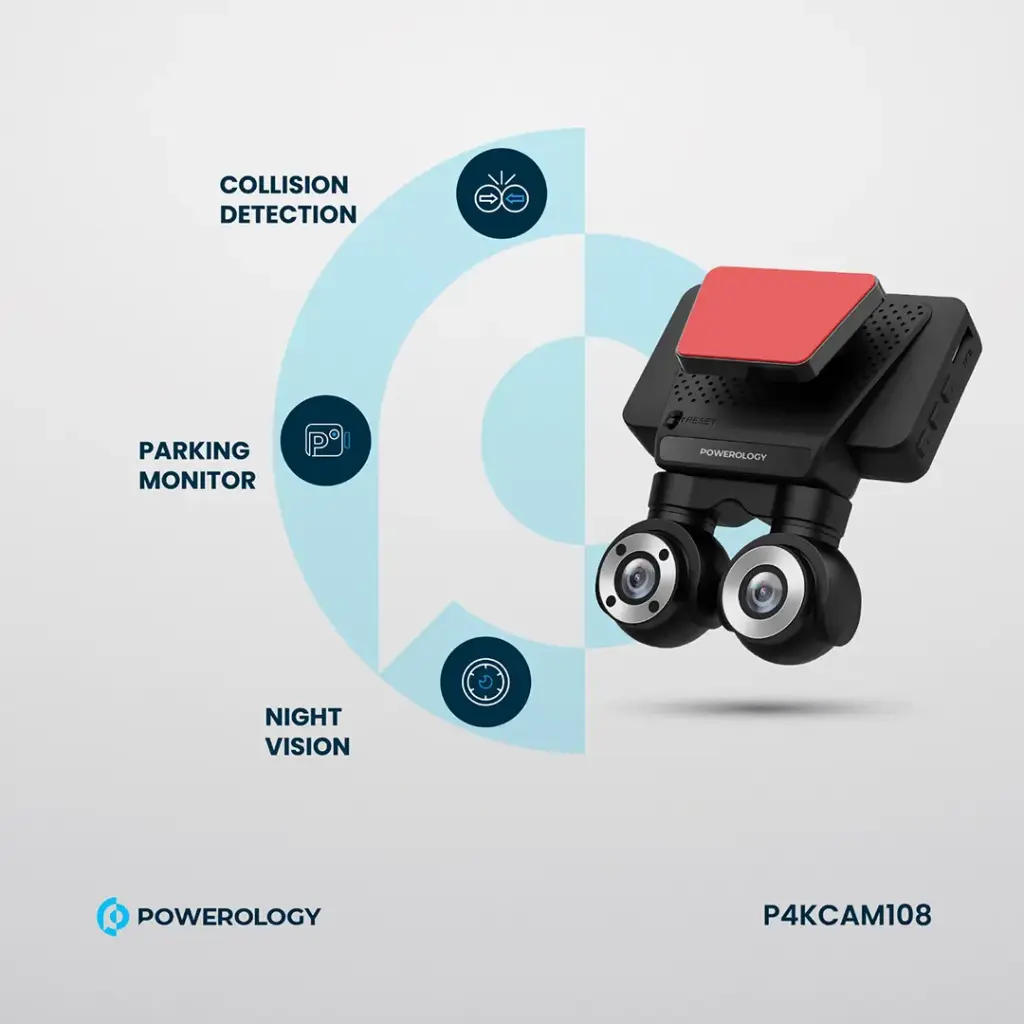 POWEROLOGY 4K DUAL LENS DASH CAMERA BLACK P4KCAM108 thumbnail 2