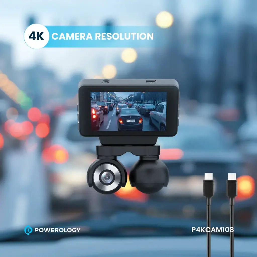 POWEROLOGY 4K DUAL LENS DASH CAMERA BLACK P4KCAM108 thumbnail 6