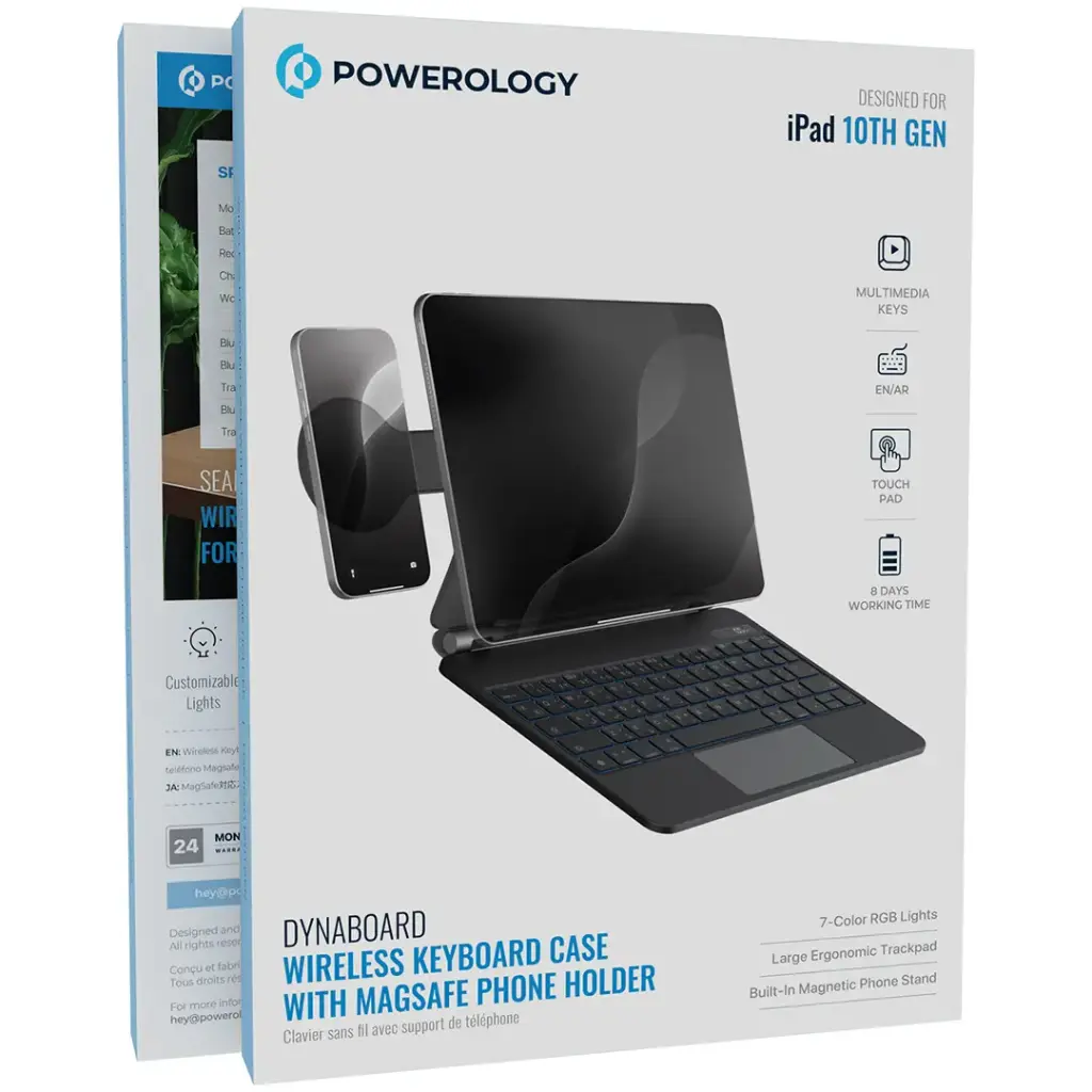 POWEROLOGY IPAD 10TH GEN DYNABOARD WIRELESS KEYBOARD CASE WITH MAGSAFE PHONE HOLDER BLACK PWMK10BK thumbnail 3
