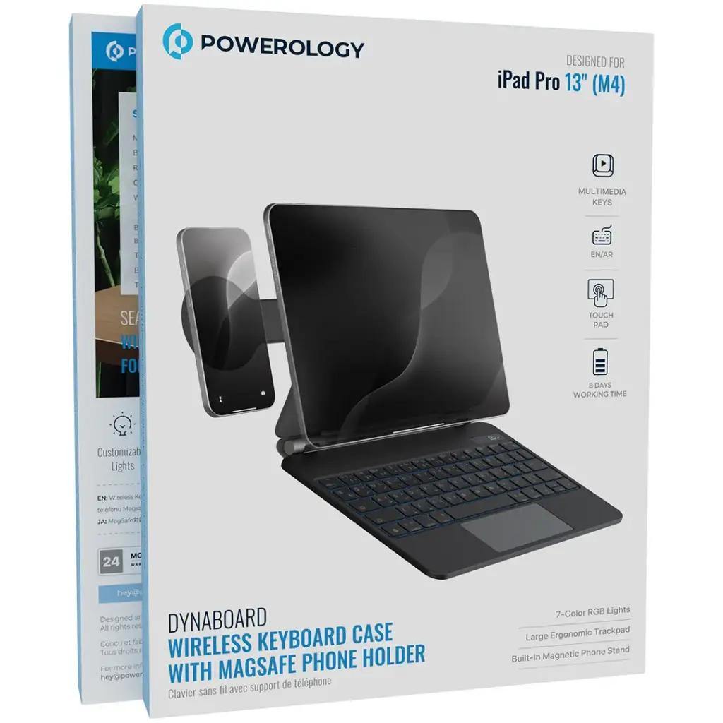 POWEROLOGY DYNABOARD WIRELESS KEYBOARD CASE WITH MAGSAFE PHONE HOLDER FOR IPAD PRO 13 M4 BLACK PWMK13BK thumbnail 4