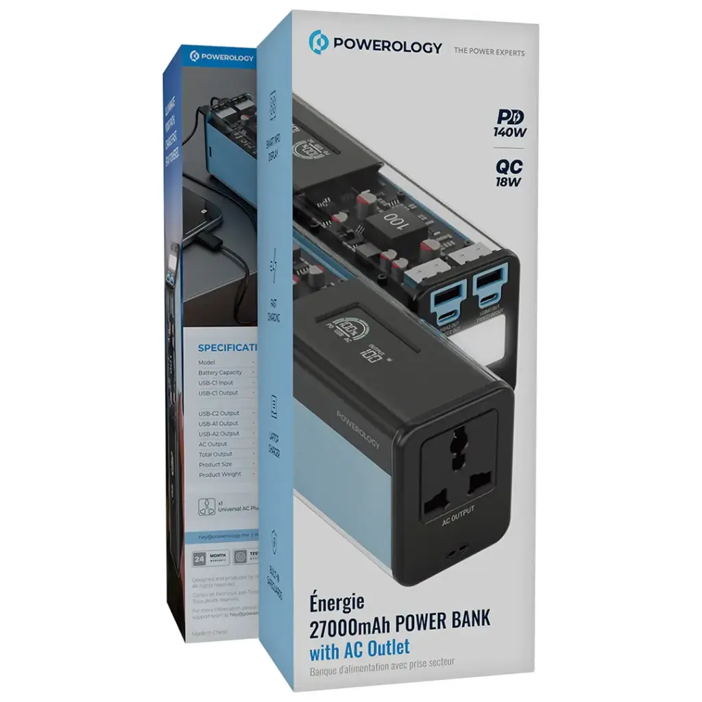POWEROLOGY ENERGIE 27000MAH POWER BANK WITH AC OUTLET BLACK PPBCHA93BK thumbnail 5