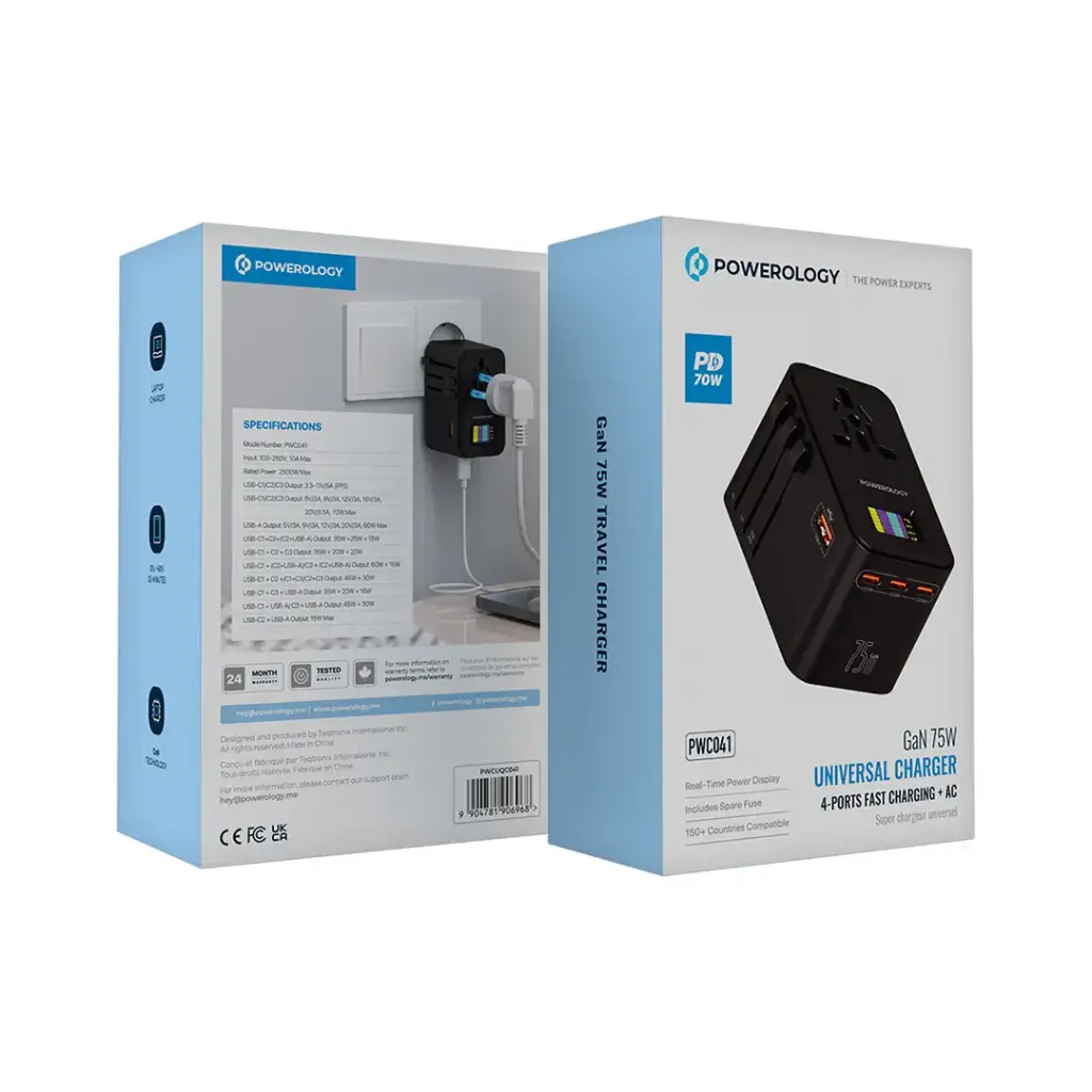 POWEROLOGY GAN 75W UNIVERSAL CHARGER BLACK PWCUQC041 thumbnail 2