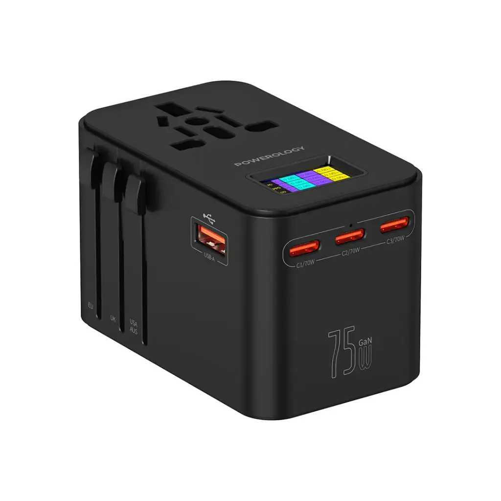 POWEROLOGY GAN 75W UNIVERSAL CHARGER BLACK PWCUQC041 thumbnail 4