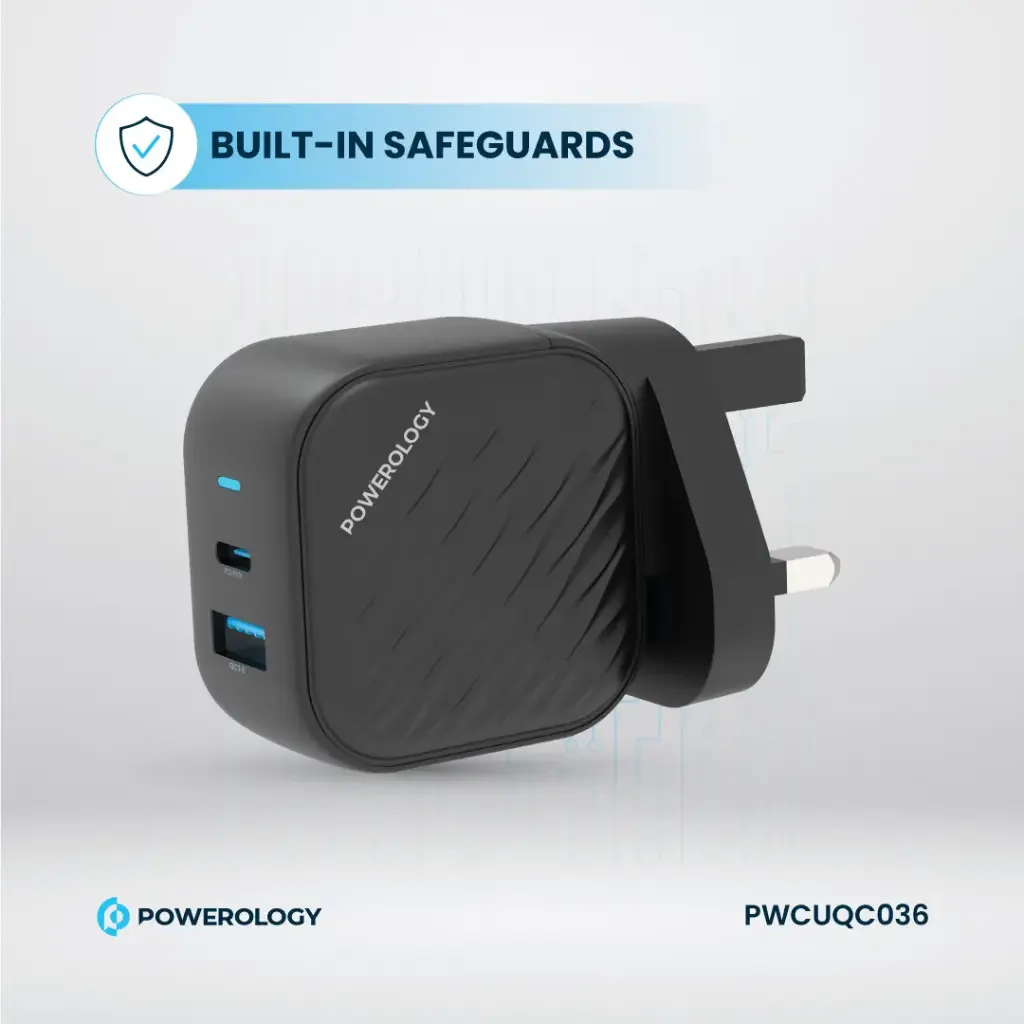 POWEROLOGY GAN DUAL PORT WALL CHARGER BLACK PWCUQC036 thumbnail 7