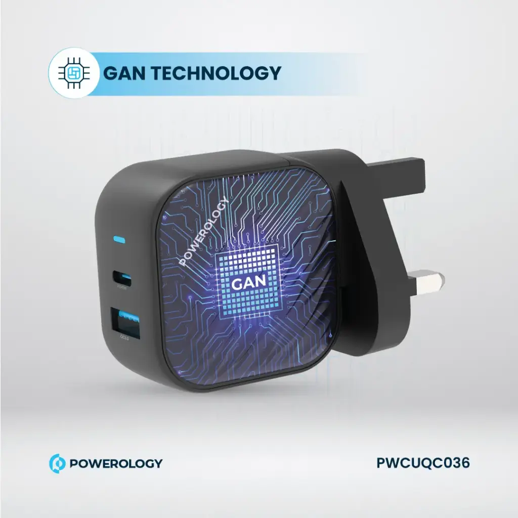 POWEROLOGY GAN DUAL PORT WALL CHARGER BLACK PWCUQC036 thumbnail 4