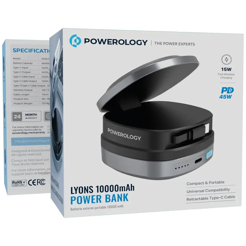 POWEROLOGY LYONS 10000MAH POWER BANK PD45W BLACK PPBFT04BK thumbnail 4