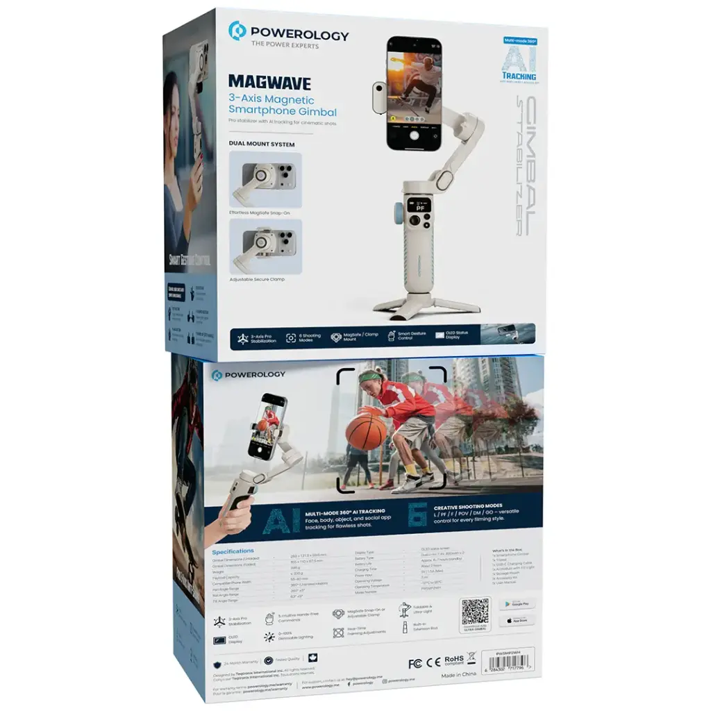 POWEROLOGY MAGWAVE 3-AXIS MAGNETIC SMART PHONE GIMBAL WHITE PWSMP2WH thumbnail 3