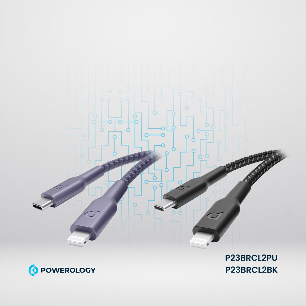 POWEROLOGY BRAIDED USB C TO LIGHTNING CABLE PD60W 2M BLACK P23BRCL2BK thumbnail 6