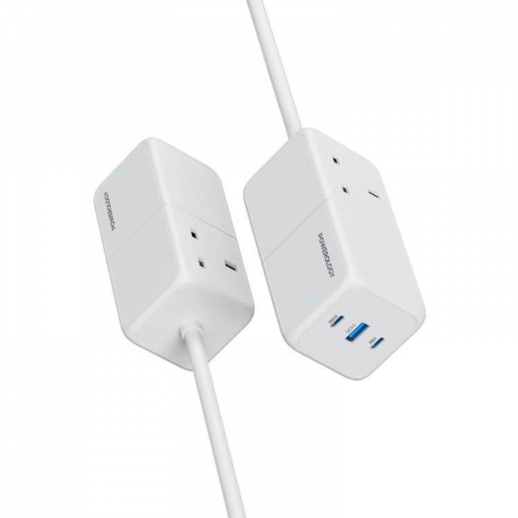 POWEROLOGY 65W POWER STIP WITH DUAL POWER SOCKET WHITE PWPS65W-WH thumbnail 2