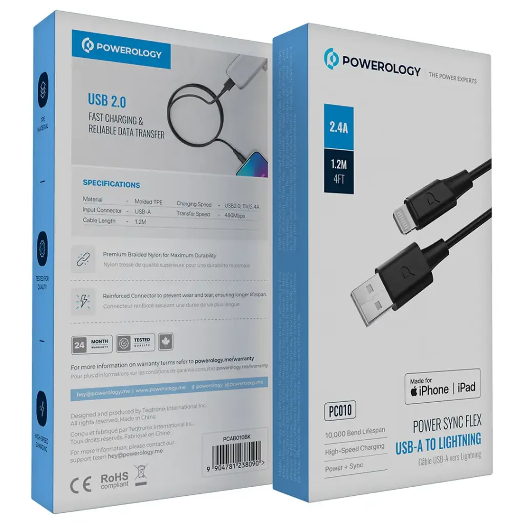 POWEROLOGY POWER SYNC FLEX USB A TO LIGHTNING CABLE 1.2M BLACK PCAB010BK thumbnail 3