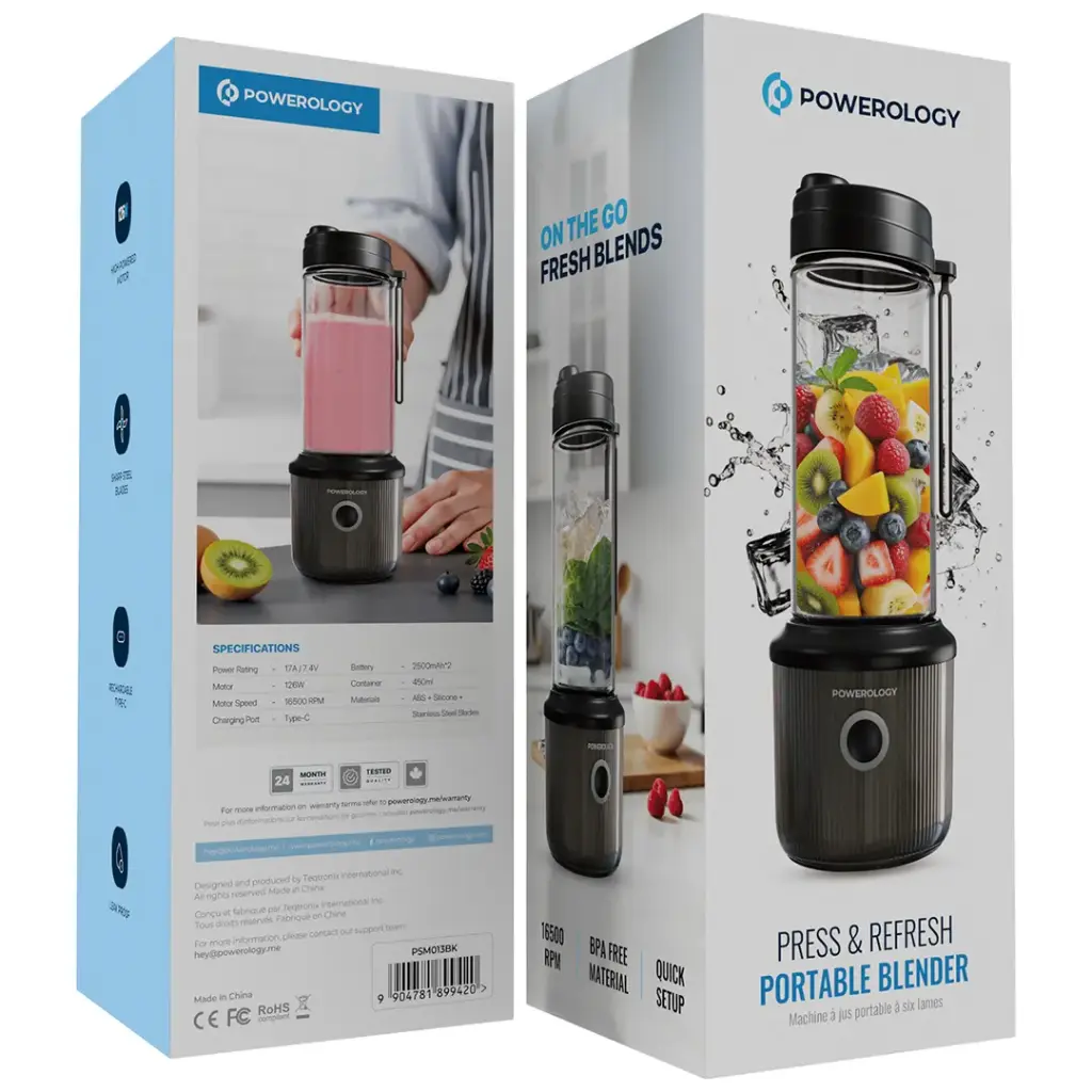 POWEROLOGY PRESS AND REFRESH PORTABLE BLENDER BLACK PSM013BK thumbnail 2