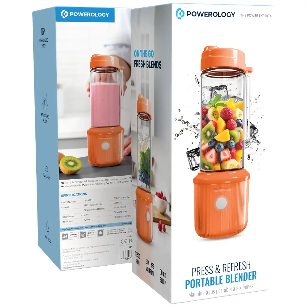 POWEROLOGY PRESS  REFRESH PORTABLE BLENDER ORANGE PSM013OG thumbnail 3