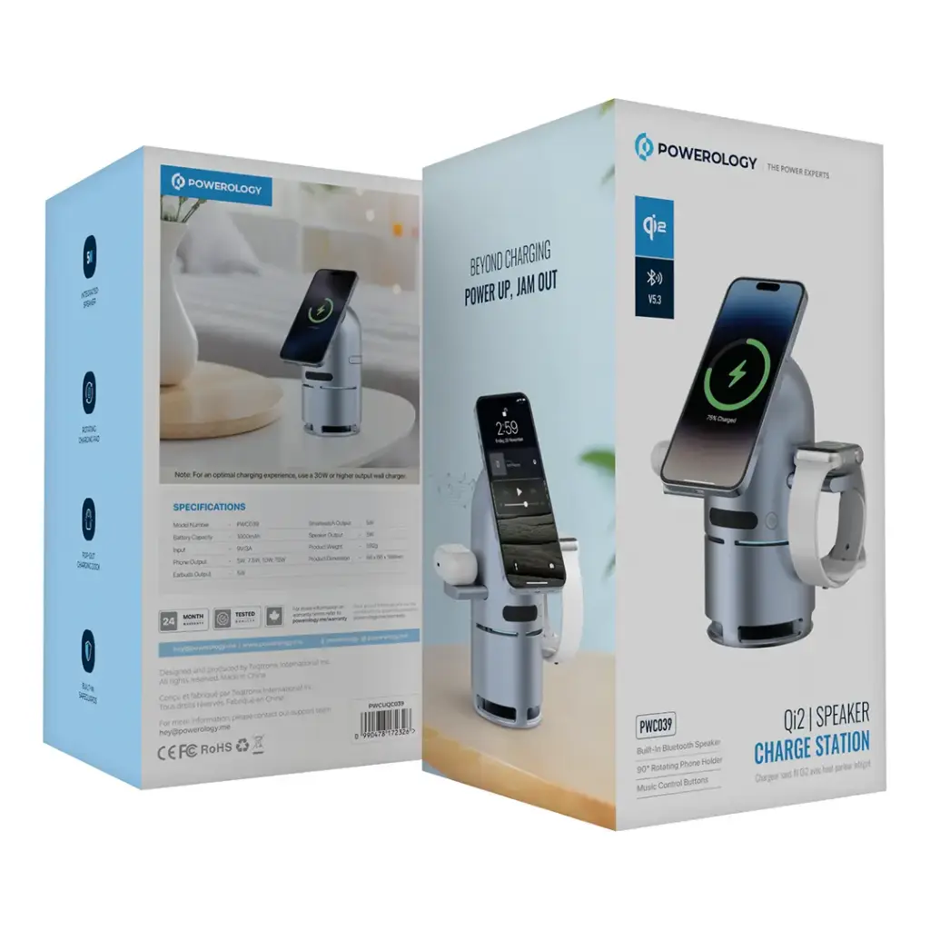 POWEROLOGY QI2 SPEAKER WITH WIRELESS CHARGER STATION GRAY PWCUQ039 thumbnail 2