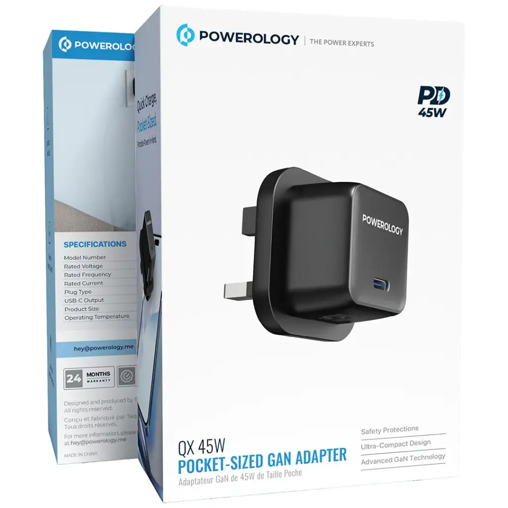POWEROLOGY QX 45W POCKET SIZED GAN ADAPTER BLACK PWCUQC055BK thumbnail 2