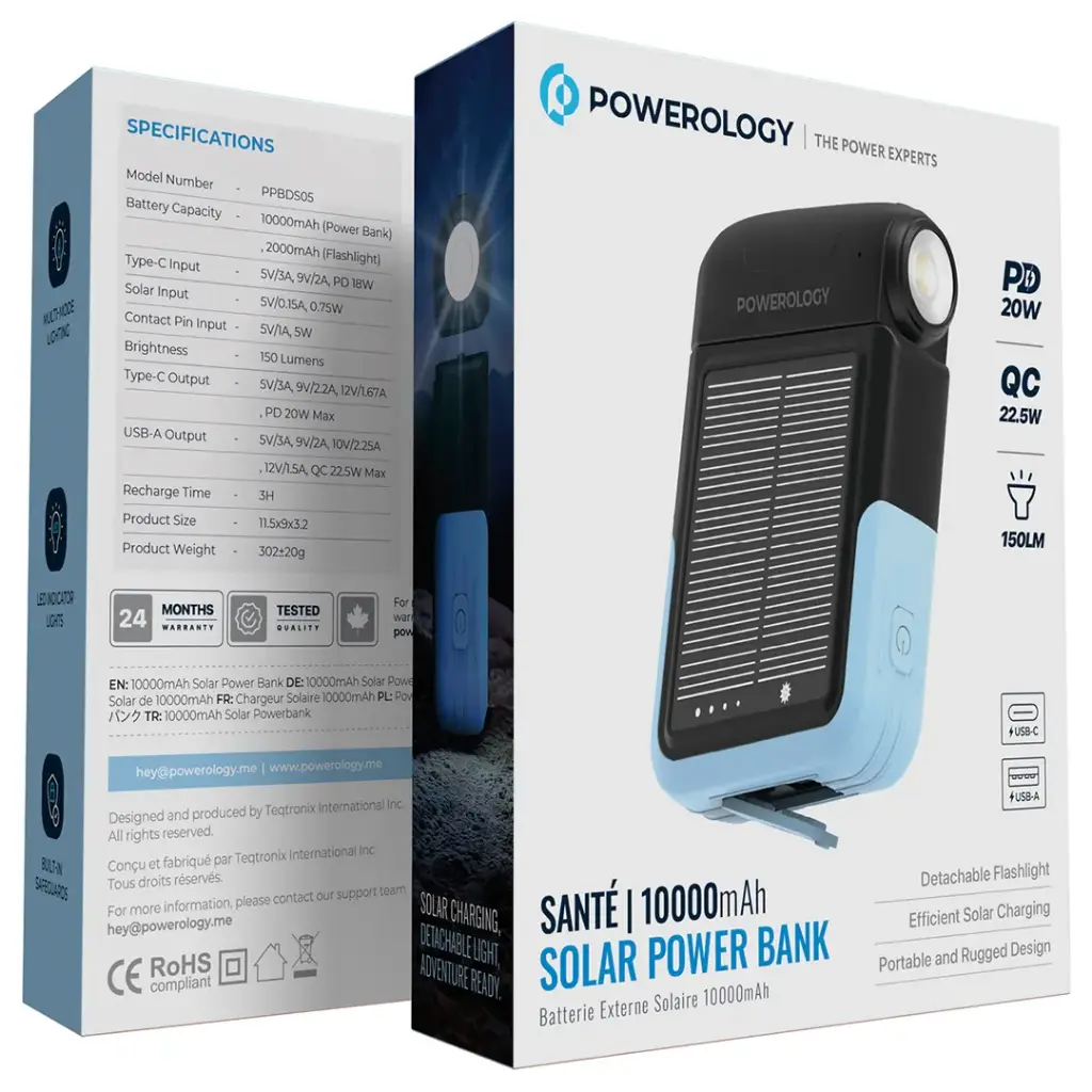 POWEROLOGY SANTE 10000MAH SOLAR POWERBANK BLACK PPBDS05BK thumbnail 6
