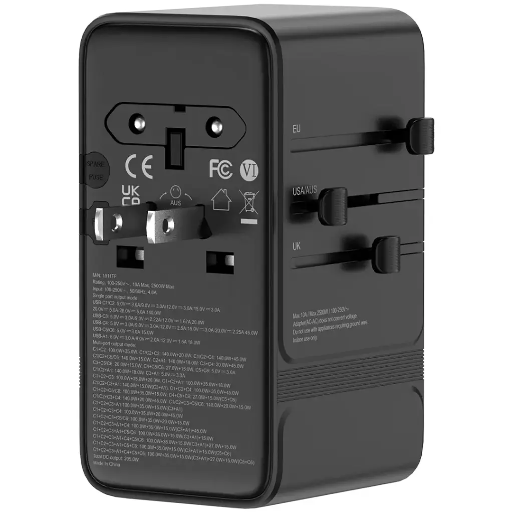 POWEROLOGY SPETROVA GAN MULTI PORT UNIVERSAL ADAPTER PD 140W BLACK PPBCHA120BK thumbnail 2