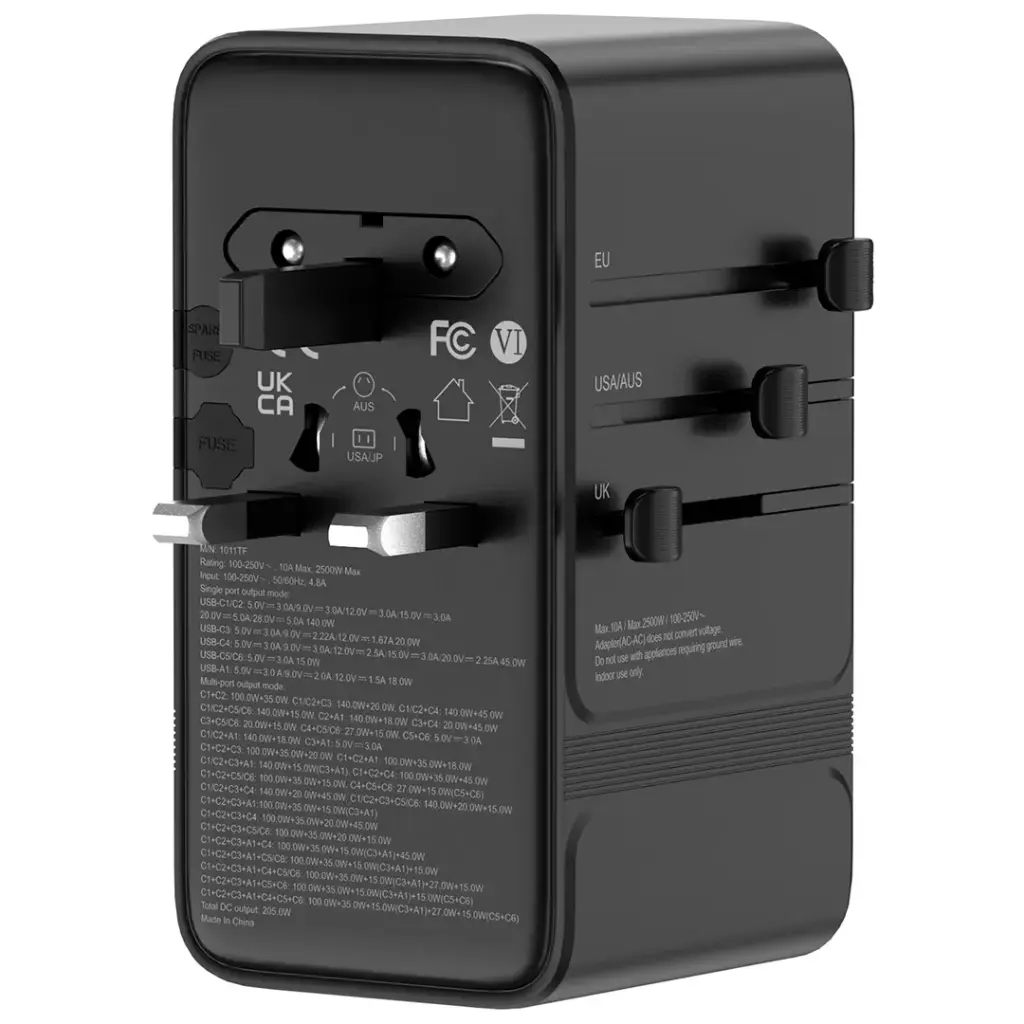 POWEROLOGY SPETROVA GAN MULTI PORT UNIVERSAL ADAPTER PD 140W BLACK PPBCHA120BK thumbnail 4