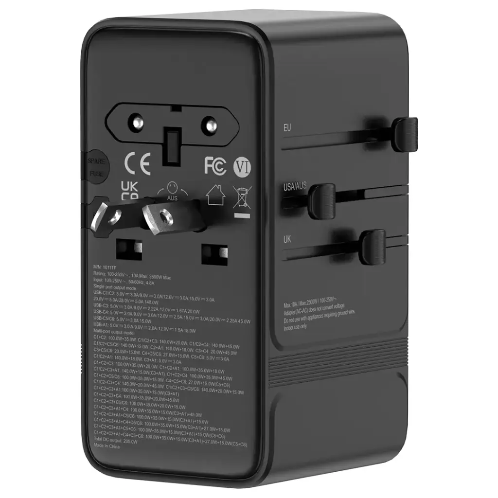 POWEROLOGY SPETROVA GAN MULTI PORT UNIVERSAL ADAPTER PD 140W BLACK PPBCHA120BK thumbnail 5