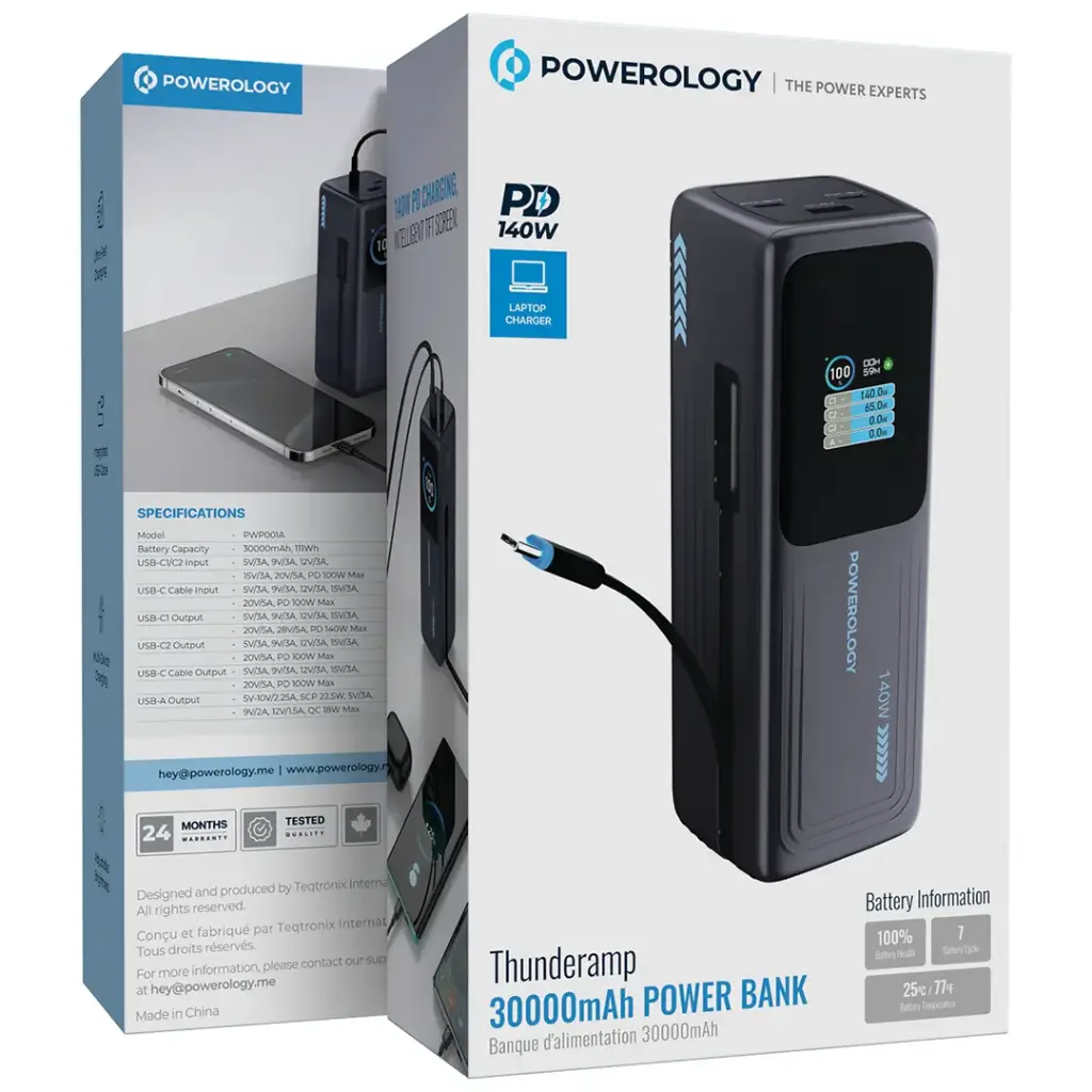 POWEROLOGY THUNDERAMP 30000MAH POWER BANK GRAY PWP001ADGY thumbnail 2