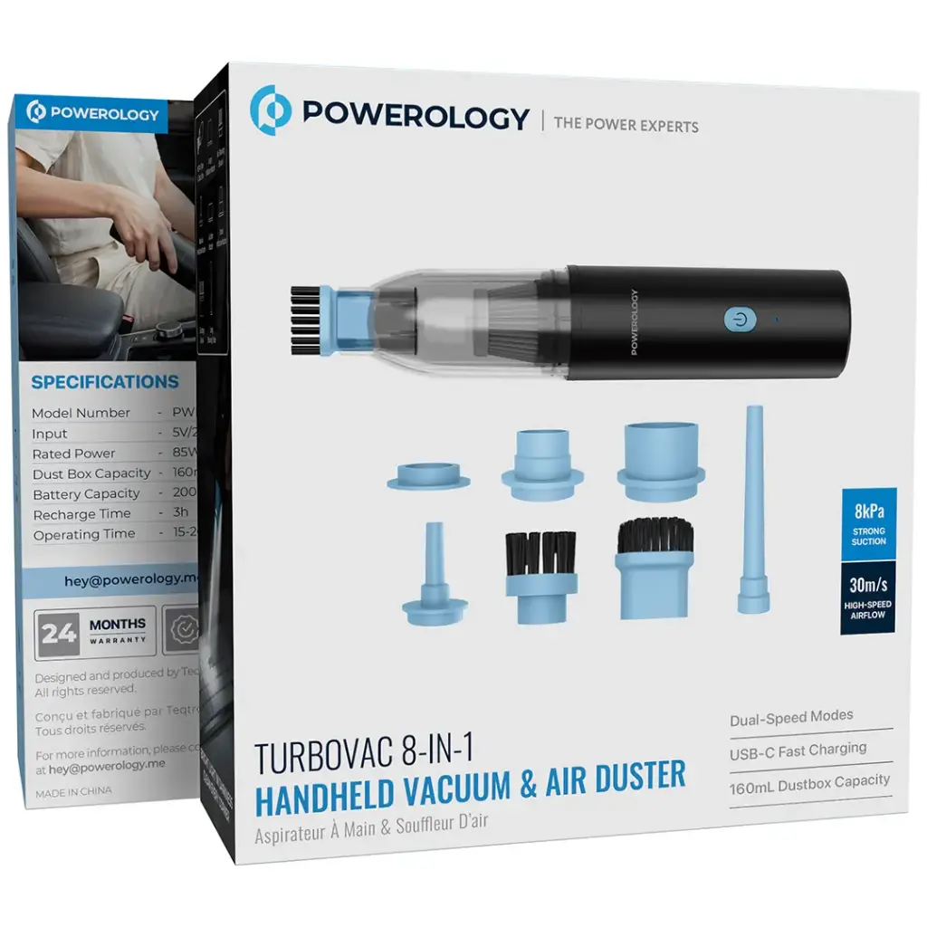 POWEROLOGY TURBOVAC 8 IN 1 HANDHELD VACUUM AND AIR DUSTER BLACK PWLFVD05BK thumbnail 4