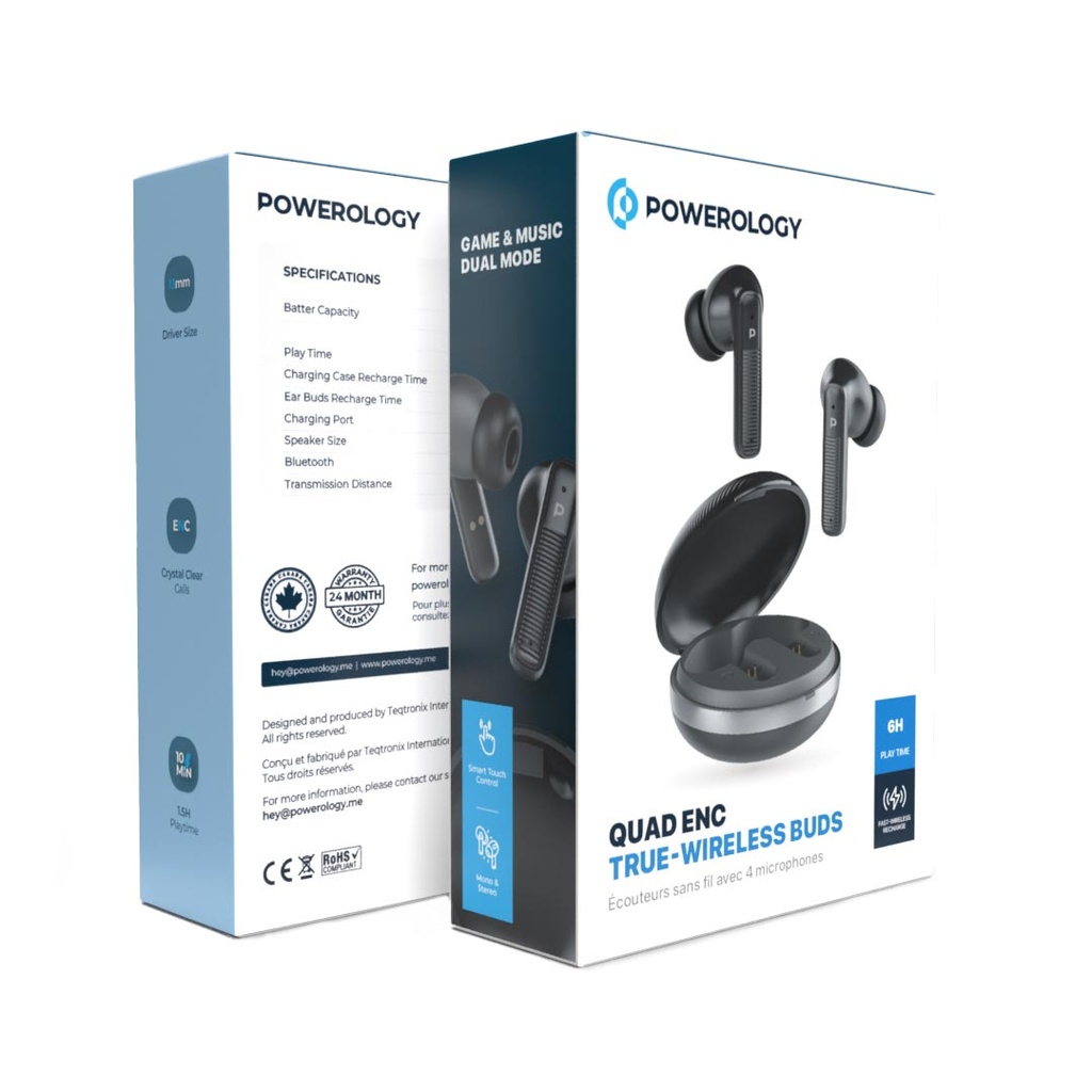 POWEROLOGY QUAD ENC TRUE WIRELESS BUDS BLACK PWLAU006BK thumbnail 2