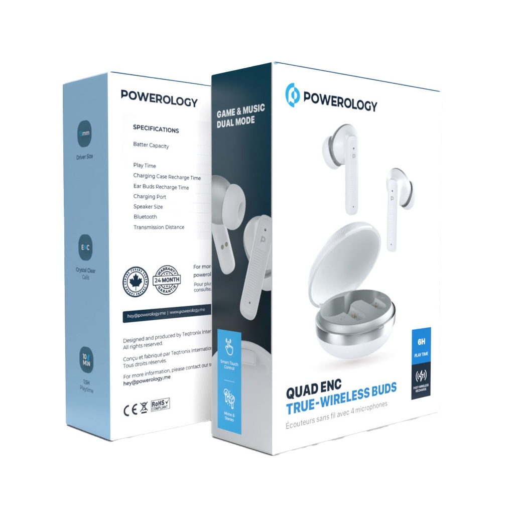 POWEROLOGY QUAD ENC TRUE WIRELESS BUDS WHITE PWLAU006WH thumbnail 2