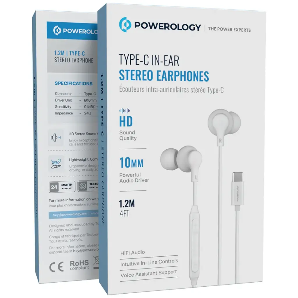 POWEROLOGY TYPE C IN EAR STEREO EARPHONES WHITE PWEPHCR28WH thumbnail 2
