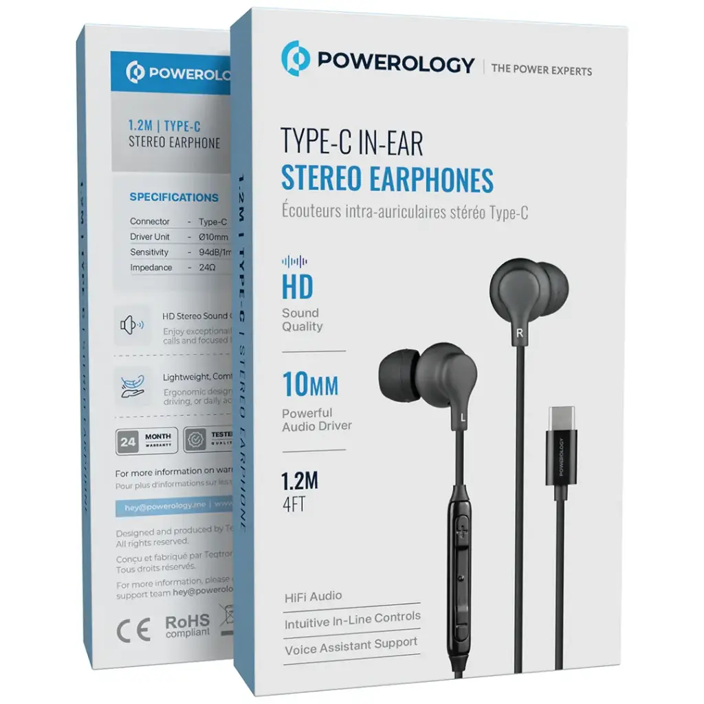POWEROLOGY TYPE C IN EAR STEREO EARPHONES BLACK PWEPHCR28BK thumbnail 2