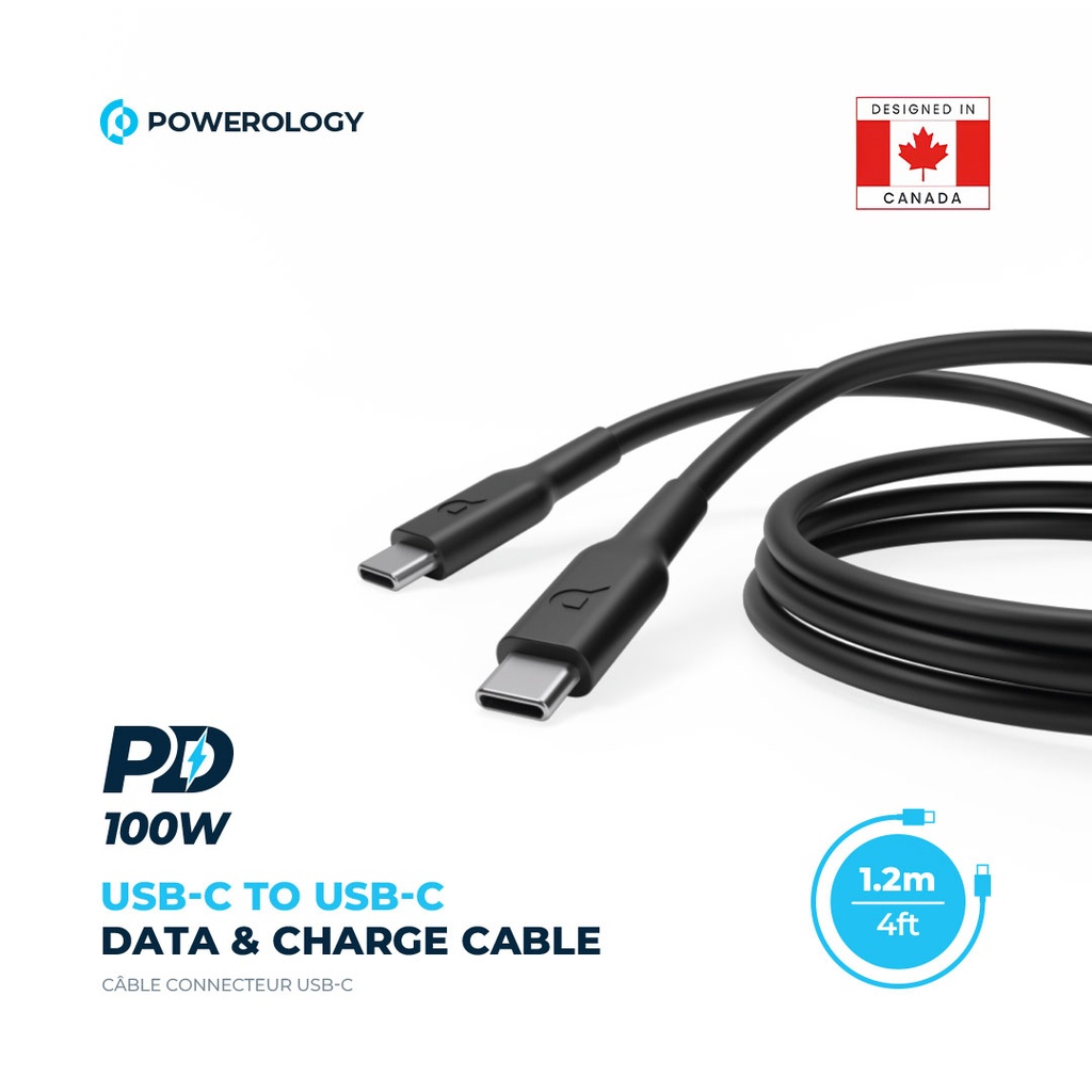 POWEROLOGY TYPE C TO TYPE C CABLE 1.2M PD100W BLACK PWCTC1M-BK thumbnail 8