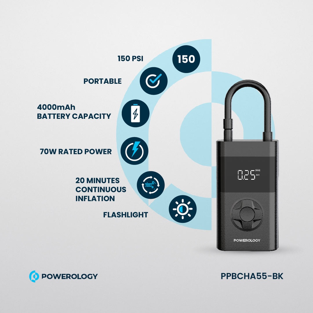 POWEROLOGY ULTRA PORTABLE AIR COMPRESSOR POWER BANK PP055 BLACK PPBCHA55 thumbnail 4