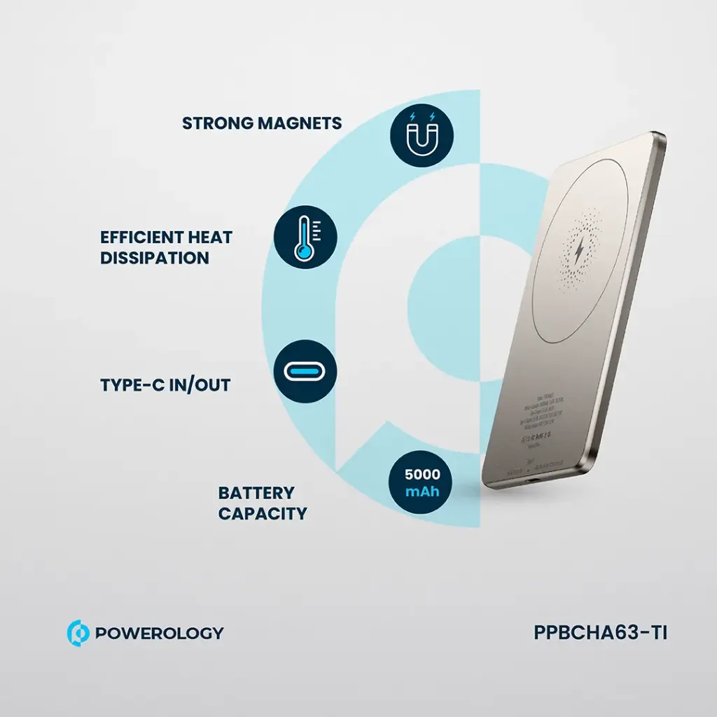 POWEROLOGY ULTRA THIN 5000MAH MAGSAFE POWERBANK TITANIUM PBCHA63-TI thumbnail 3