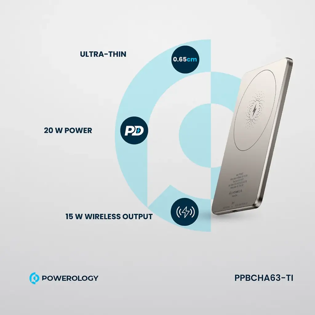 POWEROLOGY ULTRA THIN 5000MAH MAGSAFE POWERBANK TITANIUM PBCHA63-TI thumbnail 2