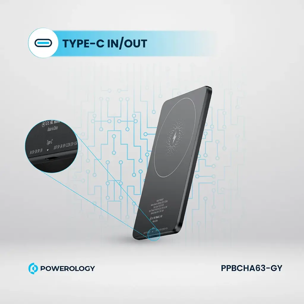 POWEROLOGY ULTRA THIN 5000MAH MAGSAFE POWERBANK GREY PBCHA63-GY thumbnail 5