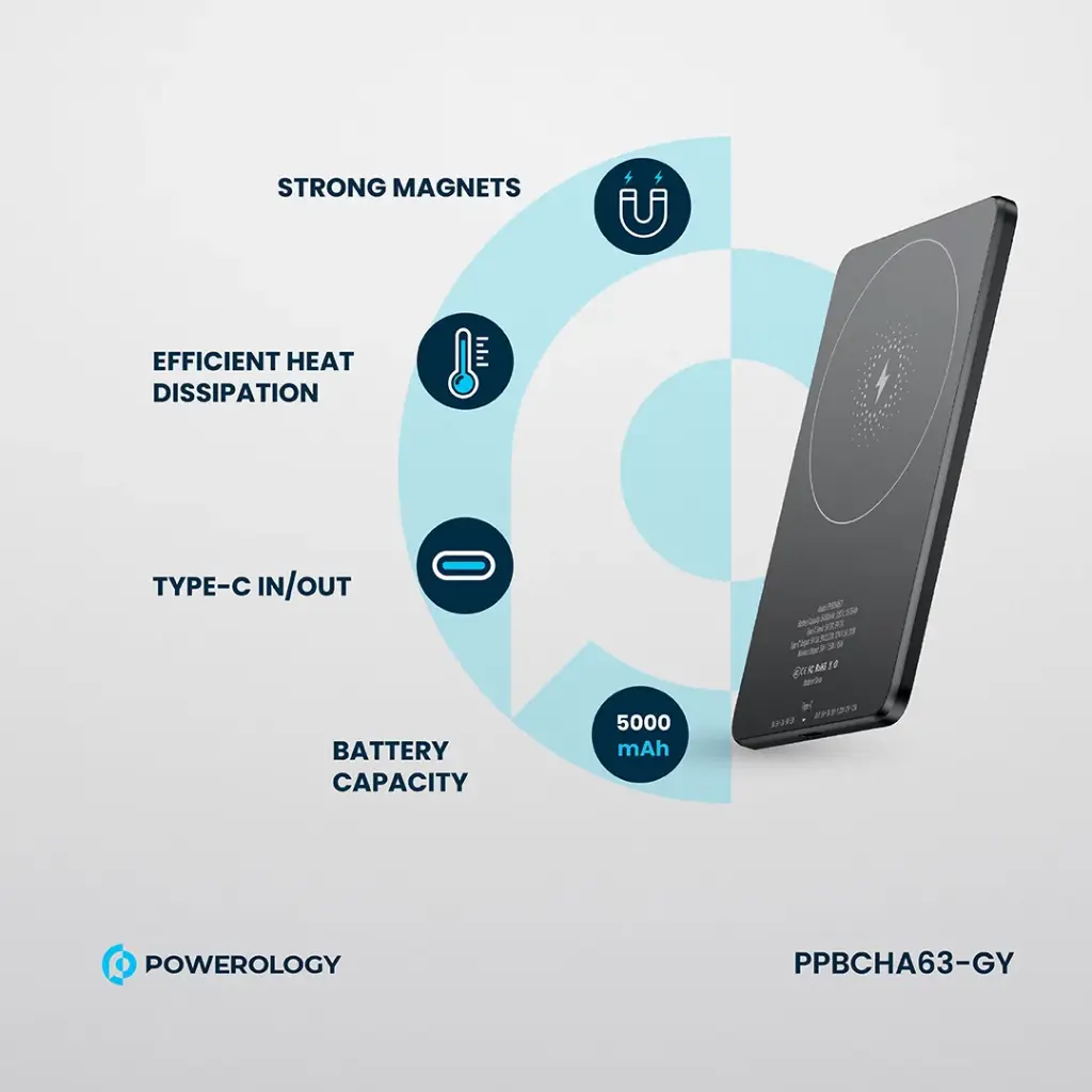 POWEROLOGY ULTRA THIN 5000MAH MAGSAFE POWERBANK GREY PBCHA63-GY thumbnail 2