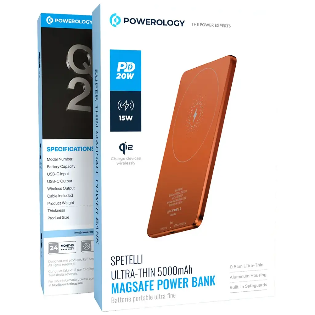 POWEROLOGY SPETELLI ULTRA THIN 5000MAH MAGSAFE POWER BANK ORANGE PPBCHA63OG thumbnail 2