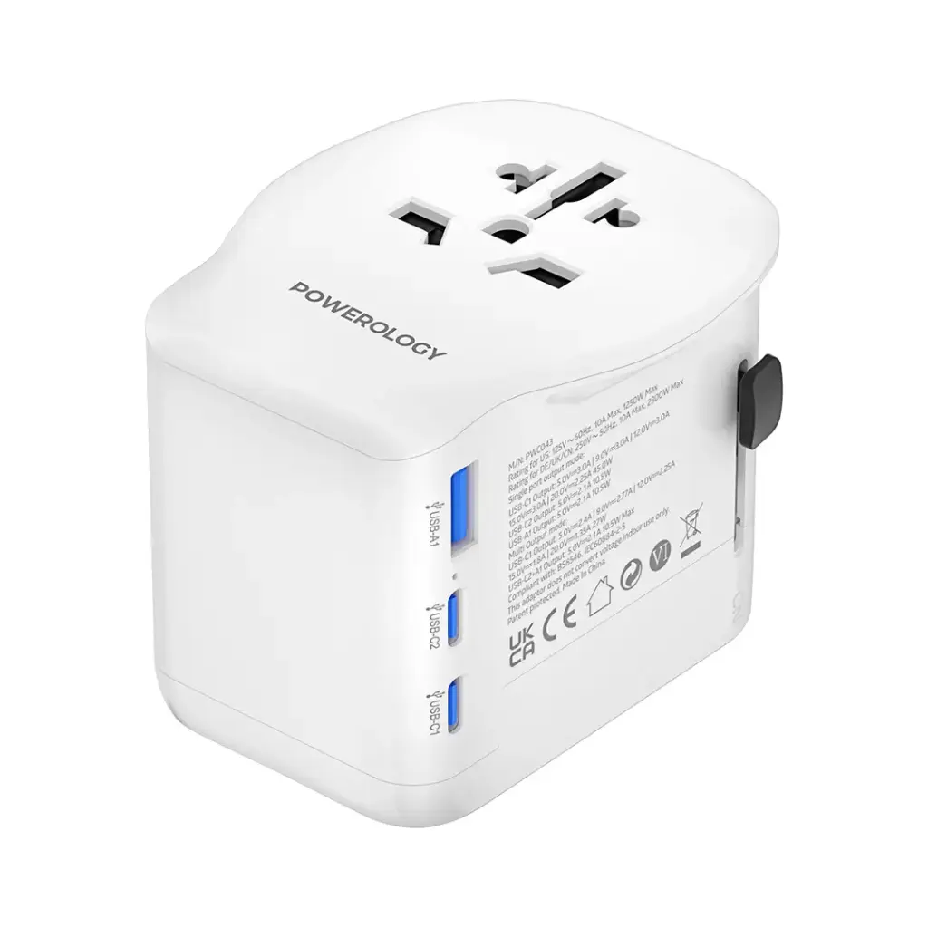 POWEROLOGY UNIVERSAL TRAVEL ADAPTER PD 45W 2300W WHITE PWCUQC043 thumbnail 4